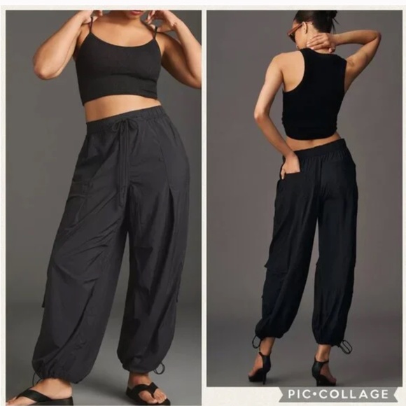 NWT Anthropologie Daily Practice Base Jump Parachute Pants Black Large - Picture 1 of 12